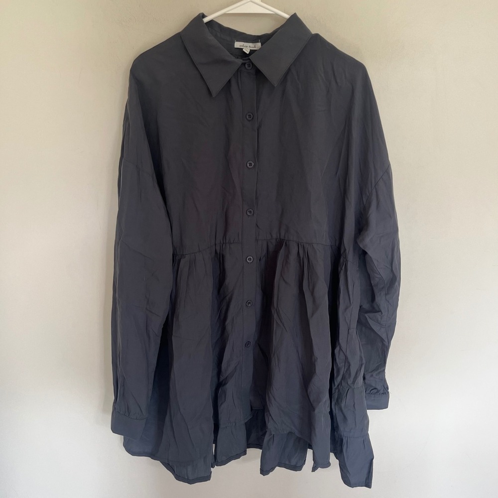 White Birch Womens Charcoal Grey Tencel Tiered Babydoll Tunic Shirt Large - Picture 1 of 9
